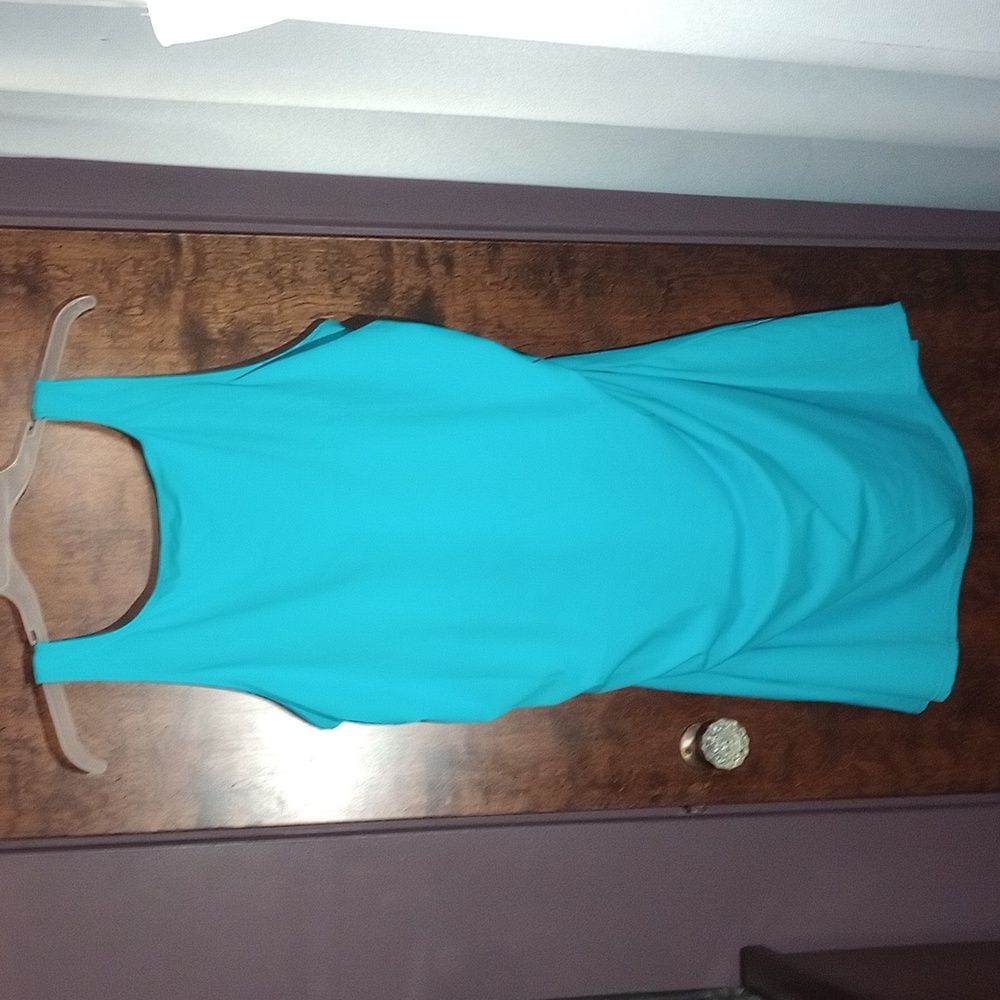 Jessica London Long Blue Turquoise Modest High Neck Swim Dress Plus Size 22 New!